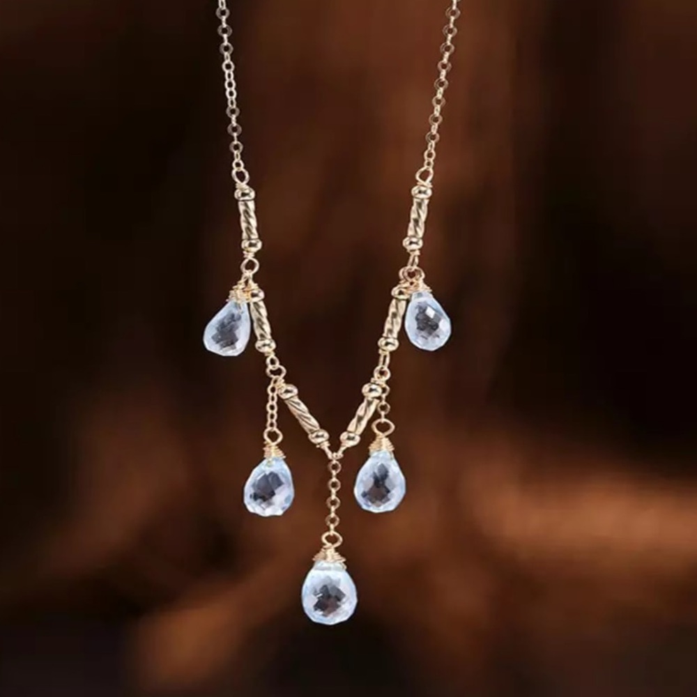 Handmade Natural Topaz Droplet Dainty Necklace - Picture 6 of 11